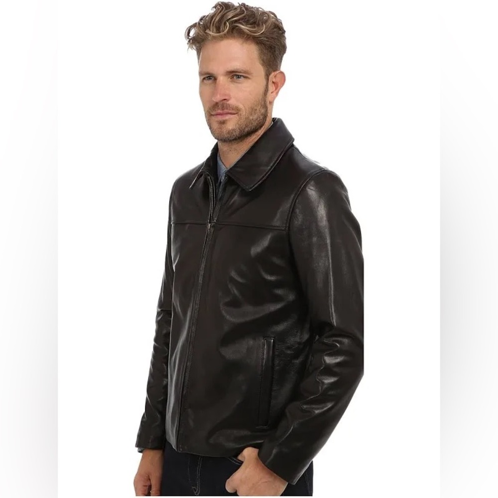 Cole Haan Zip Front Black Leather Jacket